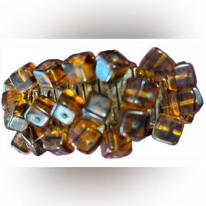 Vintage Tortoiseshell Beaded Bracelet with Intricate Design- stretches to fit